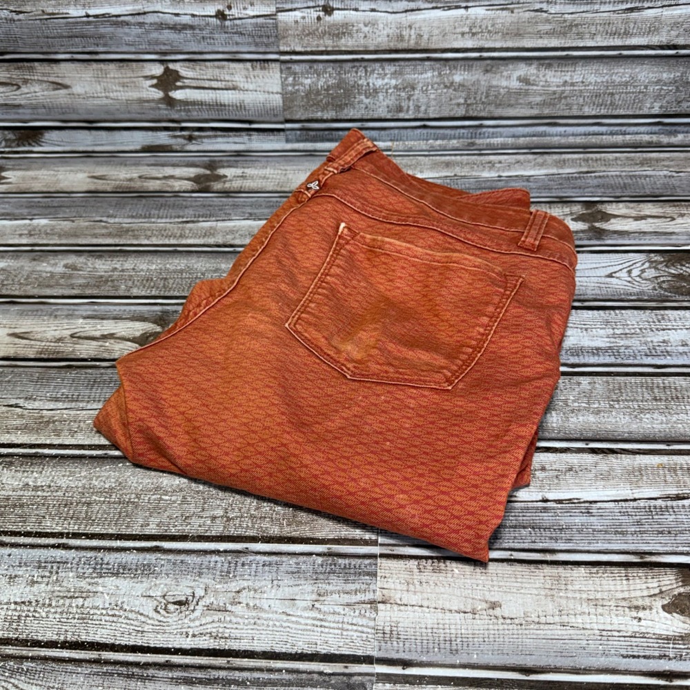 Prana Skinny Pants Women Size 6/28 Orange Diamond Pattern Stretch See‎ Pics